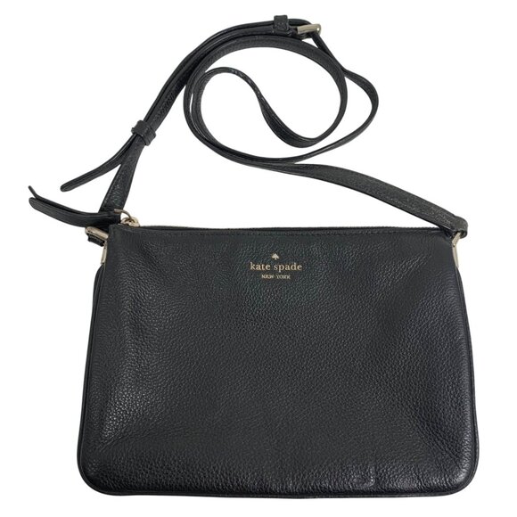 KATE SPADE New York Triple Gusset Black Pebbled Leather Crossbody Bag - Picture 1 of 15